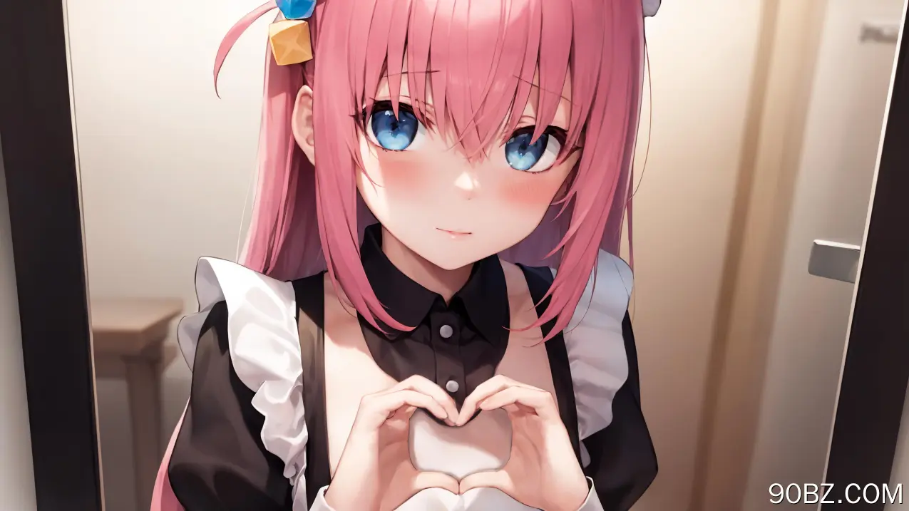  动漫女孩 动漫 女佣 艺术 女佣服装 腮红 心 心之手  电脑壁纸 4K壁纸