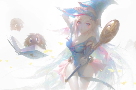 游戏王 黑魔术 魔术师 女孩 动漫 简单背景 白色背景 极简主义 交易卡 游戏 4K壁纸 6298x2988