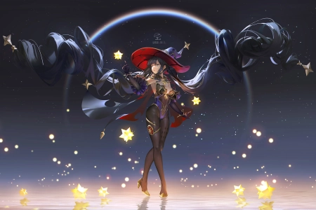  原神 女巫帽子 动漫女孩 双尾 明星 高跟鞋 帽子  电脑壁纸 4K壁纸 4000x2250