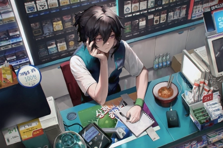 坐着 手放在脸上 看向别处 短发 动漫 动漫男孩  电脑壁纸 4K壁纸 3958x2226