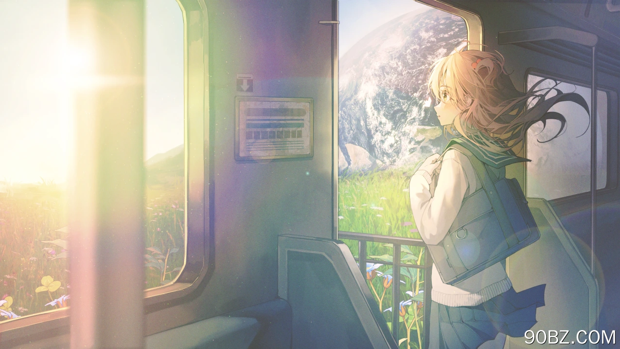 动漫 动漫 动漫女孩 校服 火车 风景 4K壁纸