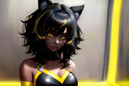 女人 深色 黄色 艺术 兽耳 动漫  电脑壁纸 4K壁纸 3840x2160