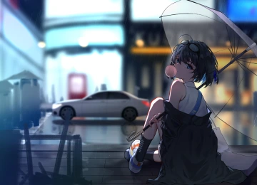 雨 动漫 伞 动漫女孩 电脑壁纸 4K壁纸  5760x3240