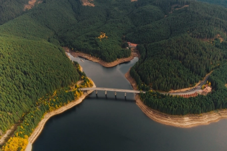风景 自然 河流 水 桥梁 房屋 瀑布 户外 森林 4K壁纸 4000x3000
