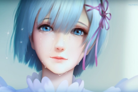 蓝头发 雷姆 动漫 女孩 从零开始的异世界生活 哭泣 4K壁纸 4460x2718