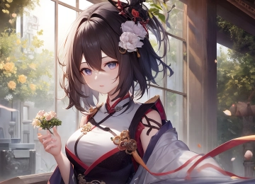 汉服 艺术 小说 服饰 动漫 女孩 花 花瓣 旗袍 4K壁纸  5376x3072