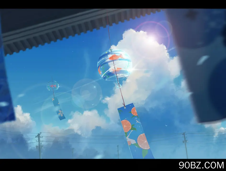 风景 插图 风铃 云朵 小鱼 夏天 4K壁纸
