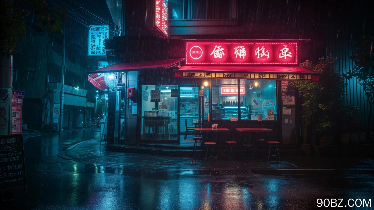 AI艺术 插图 夜 日本 街道 雨 餐厅 霓虹灯 电脑壁纸 4K壁纸
