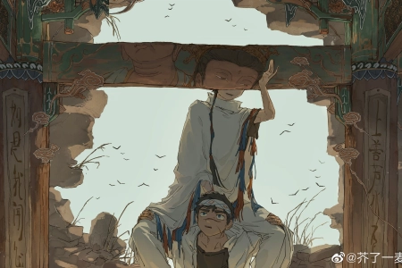 儿童 宗教 疤痕 木材 头带 动漫 男孩 AI艺术 4K壁纸 4500x2593