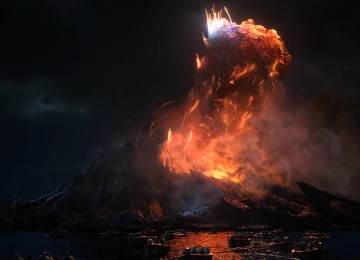 最终幻想 游戏CG 夜晚 火山 烟雾 云 天空 4K壁纸  3840x2160