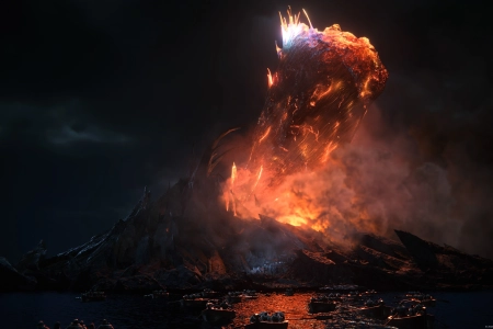 最终幻想 游戏CG 夜晚 火山 烟雾 云 天空 4K壁纸 3840x2160
