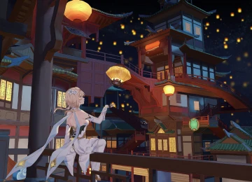 游戏 角色 动漫女孩 奇幻城市 原神 露明 连裤袜 灯笼 元宵节  电脑壁纸 4K壁纸  6656x4533