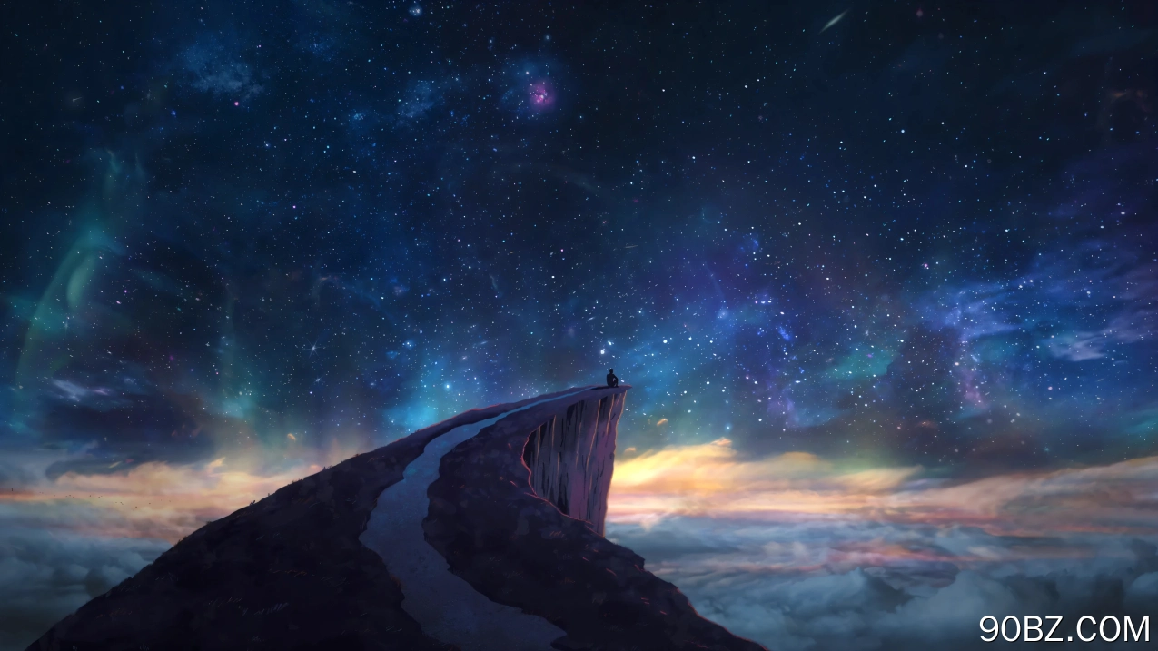星空 山顶 一个人 梦幻 唯美 风景 4K壁纸
