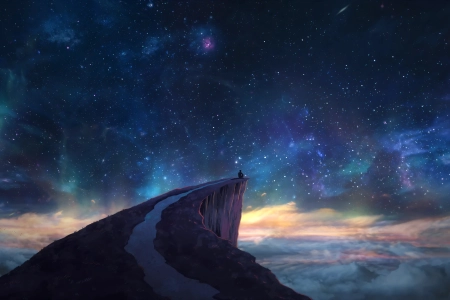 星空 山顶 一个人 梦幻 唯美 风景 4K壁纸 3840x2160