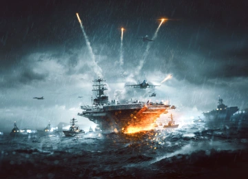 游戏 艺术 战场 航母 雨 海洋 舰队 战场 水 飞机  电脑壁纸 4K壁纸  4500x2701