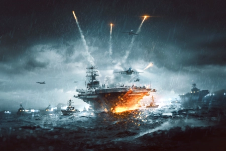 游戏 艺术 战场 航母 雨 海洋 舰队 战场 水 飞机  电脑壁纸 4K壁纸 4500x2701