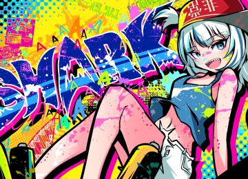  鲨鱼牙 帽子 涂鸦 动漫 动漫女孩 虚拟  电脑壁纸 4K壁纸  3840x2160