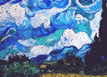 文森特·梵高 云 柏树 灌木丛 蓝色 绘画 古典艺术  电脑壁纸 4K壁纸  3840x2160