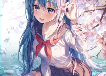  动漫 动漫女孩 初音 水 白色袜子 大腿 校服 樱花  手机壁纸 4K壁纸  4000x5000