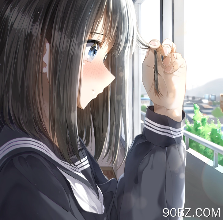 蓝眼睛 脸蛋 动漫 动漫女孩 AI艺术 校服 黑发 特写 4K壁纸