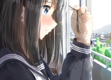蓝眼睛 脸蛋 动漫 动漫女孩 AI艺术 校服 黑发 特写 4K壁纸  4517x4448