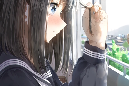 蓝眼睛 脸蛋 动漫 动漫女孩 AI艺术 校服 黑发 特写 4K壁纸 4517x4448
