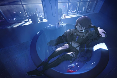 浴缸里 美 动漫 女孩 葡萄酒 虚拟 4K壁纸 4087x2291