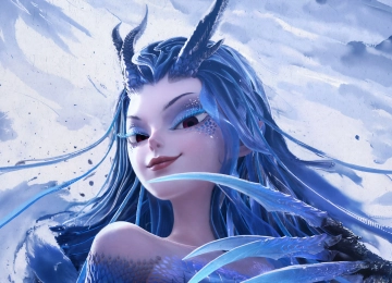 敖闰 哪吒 魔童闹海 水墨 海报 蓝色 龙鳞 龙角 龙爪 微笑 4K壁纸  3840x2400