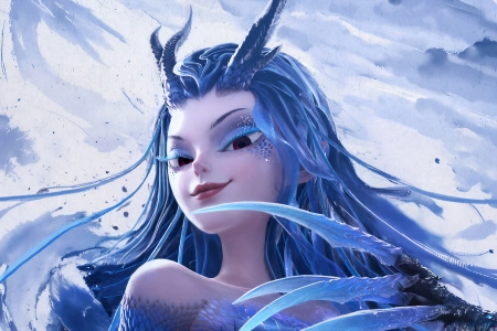 敖闰 哪吒 魔童闹海 水墨 海报 蓝色 龙鳞 龙角 龙爪 微笑 4K壁纸 3840x2400
