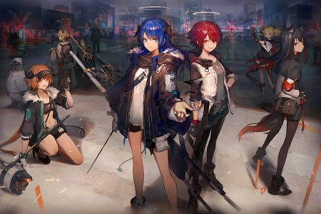 游戏 角色 红发 蓝发 武士 动漫女孩 游戏CG 艺术 尤西艾 武士 明日方舟 电脑壁纸 4K壁纸 6399x3938