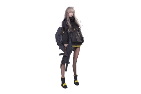 站立 儿子 动漫 女孩 机关枪 简单背景 白色背景 少女前线 银发 棕色眼睛 4K壁纸 5000x2800