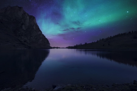 风景 自然 湖泊 山脉 夜晚 黑暗 天空 星星 水 树木  电脑壁纸 4K壁纸 3840x2400