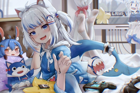 动漫 女孩 全息 虚拟 猫耳朵 尾巴  兽耳 电脑壁纸 4K壁纸 5708x4072