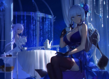 蔚蓝 独角兽 动漫 女孩 连衣裙 大腿  电脑壁纸 4K壁纸  4500x2355