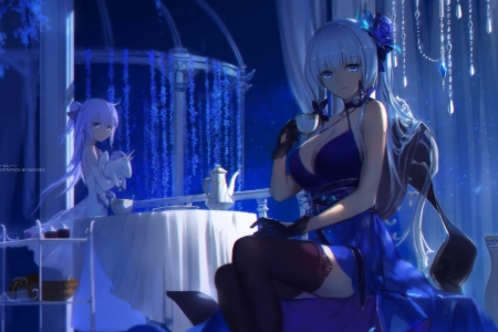 蔚蓝 独角兽 动漫 女孩 连衣裙 大腿  电脑壁纸 4K壁纸 4500x2355