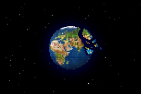 地球 行星 像素 像素艺术 旋转 简单背景 正方形 极简主义  电脑壁纸 4K壁纸 3840x2160