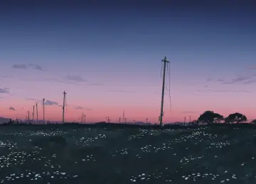 纤细天空草数字艺术电线杆插图超宽渐变紫天空树木自然风景户外作品晴朗天空傍晚景观云电杆日落花朵  4096x1743