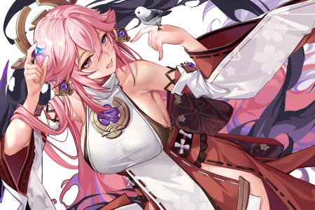 原神 粉色头发 动漫 动漫女孩 白色背景 4K壁纸 4912x2894