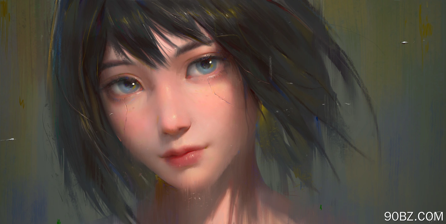 女性 蓝眼睛 深色头发 短发 脸 AI艺术 绘画 肖像 绘画  电脑壁纸 4K壁纸