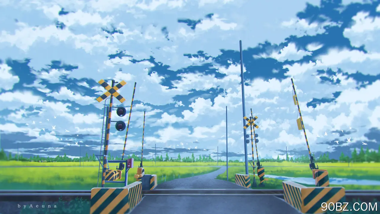 AI艺术 插图 云 铁路道口 环境 天空 风景 田野  电脑壁纸 4K壁纸