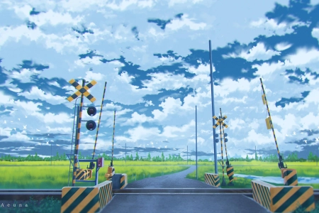 AI艺术 插图 云 铁路道口 环境 天空 风景 田野  电脑壁纸 4K壁纸 3840x2168