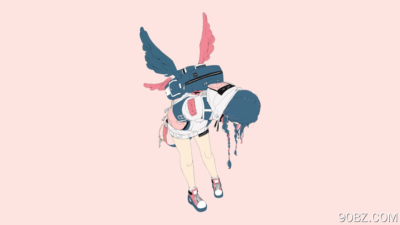 原创 人物 动漫 女孩 翅膀 简单背景 4K壁纸
