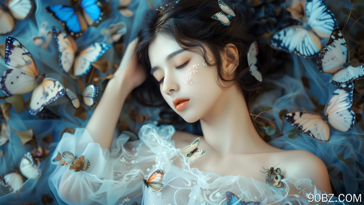 女性 蝴蝶 睡眠 AI艺术 电脑壁纸 4K壁纸
