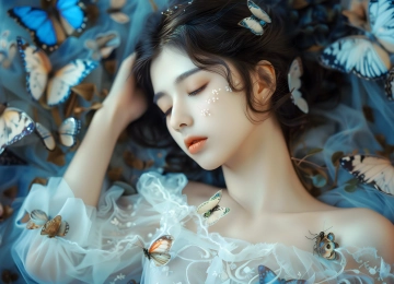 女性 蝴蝶 睡眠 AI艺术 电脑壁纸 4K壁纸  3840x2160