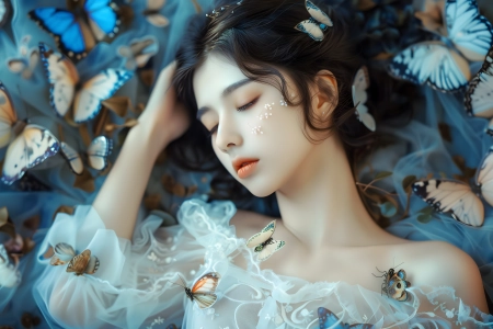 女性 蝴蝶 睡眠 AI艺术 电脑壁纸 4K壁纸 3840x2160