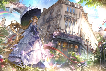 长发 金发 动漫 女孩 帆船 建筑 雨伞 衣服 彩虹 鸟 手套 城市 街道 鲜花 4K壁纸 4800x2700