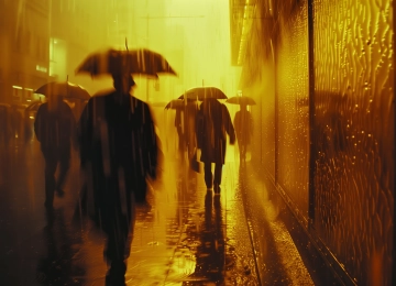 外套 AI艺术 雨伞 黄色 雨 电脑壁纸 4K壁纸  5824x3264