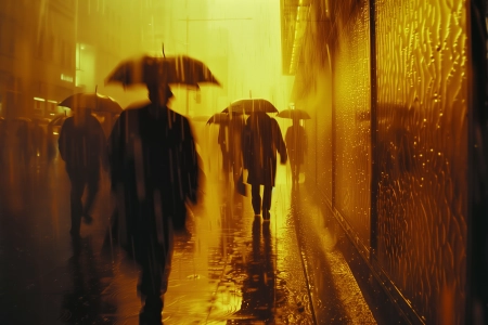 外套 AI艺术 雨伞 黄色 雨 电脑壁纸 4K壁纸 5824x3264