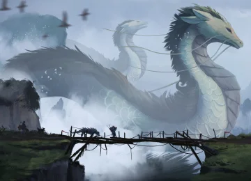 卡飞 奇幻艺术 龙 生物 桥 中国龙  4K壁纸  4096x2456