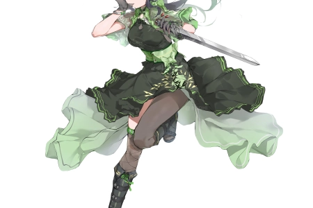 绿色 眼睛 动漫女孩 衣服 剑 武器 手套 简单  4K壁纸 3840x3840